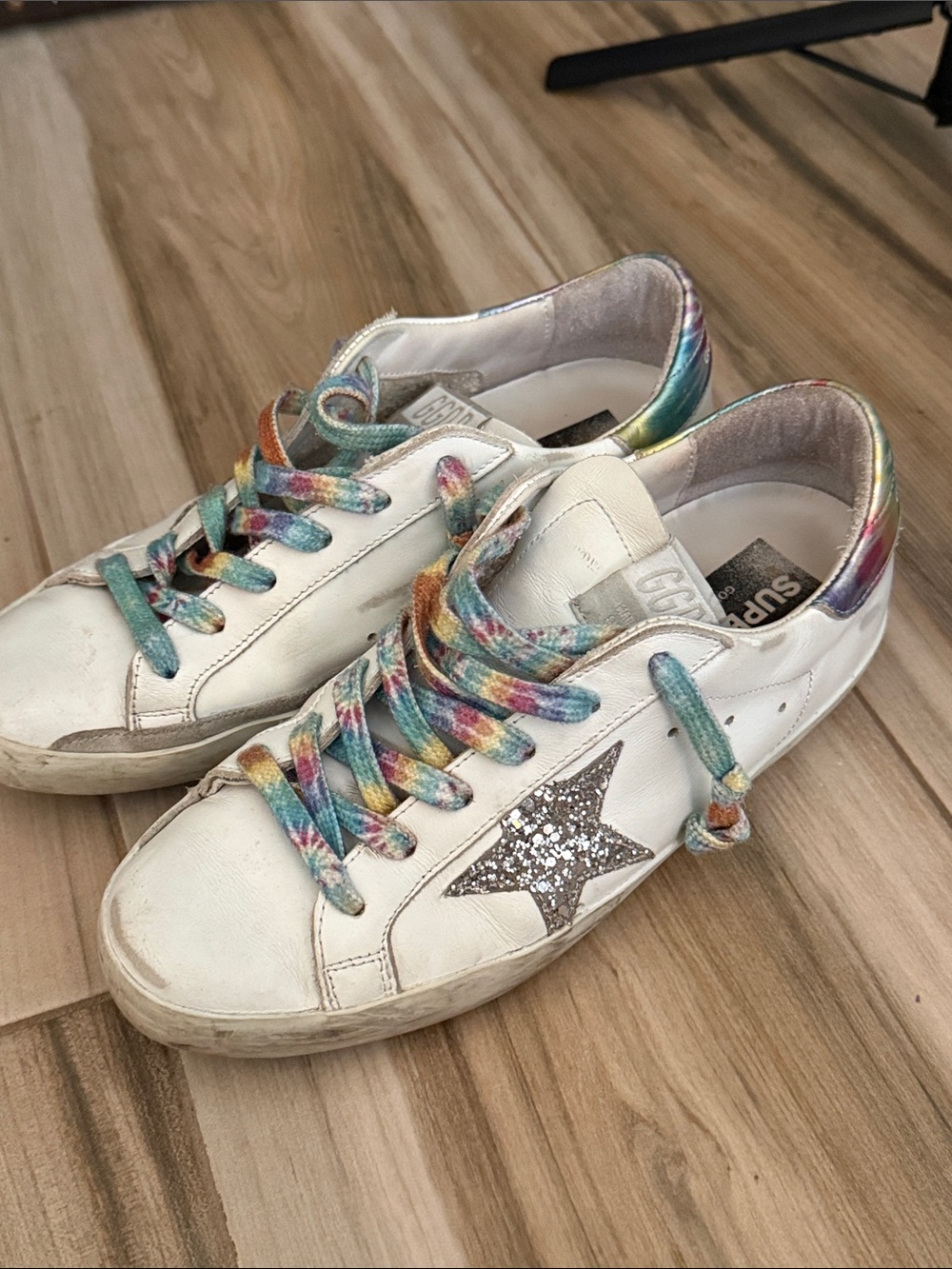 Golden Goose White Sneakers with Multicolor Tie-Dye Heel